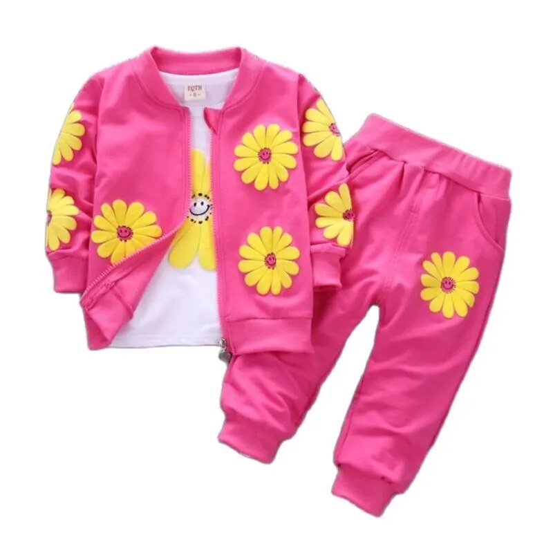 Toddler Girls Floral Design Three-piece Warm Cotton Clothing Set childrensterritory