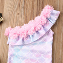 One Shoulder Ruffles Kids Girls Bikini Swimwear childrensterritory