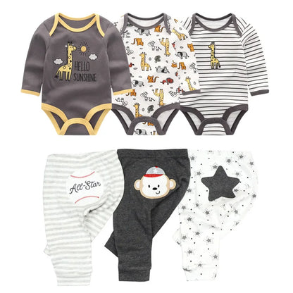 Newborn Baby Cartoon Print 6/8Pieces Soft Bodysuits+Pants Sets childrensterritory