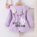 Little Girls Cute Rabbit Print Hooded Jacket with Pockets childrensterritory
