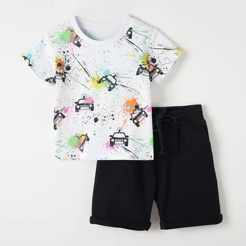Kids Boys Short Sleeve Cartoon Print Clothing Sets childrensterritory
