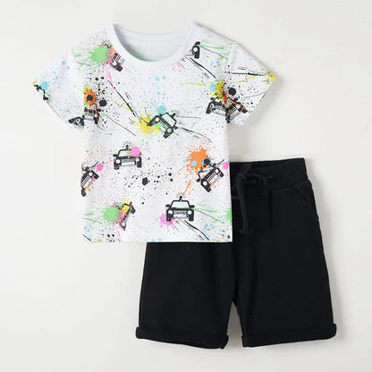 Kids Boys Short Sleeve Cartoon Print Clothing Sets childrensterritory