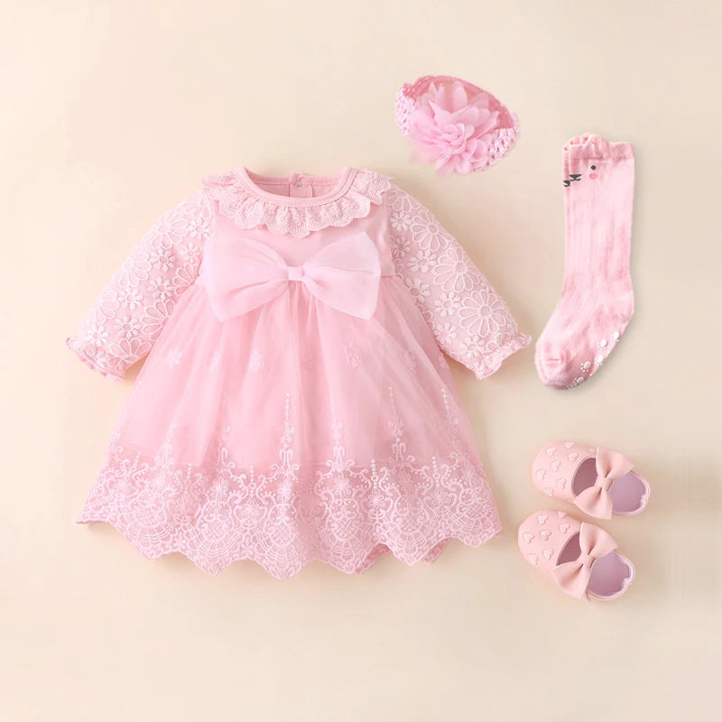Newborn Girl Christening Dresses Set (Shoes, Tights &amp; Long Socks) childrensterritory
