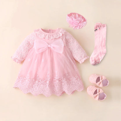 Newborn Girl Christening Dresses Set (Shoes, Tights &amp; Long Socks) childrensterritory