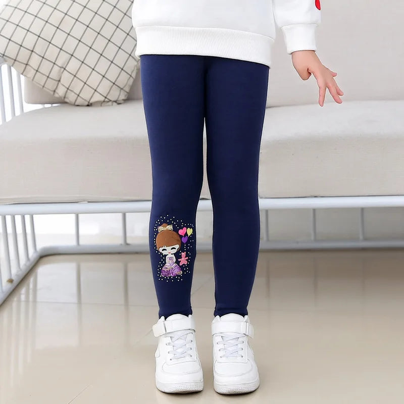 Cartoon Girl Pattern Winter Thick Warm Fleeced Pants For Girls childrensterritory