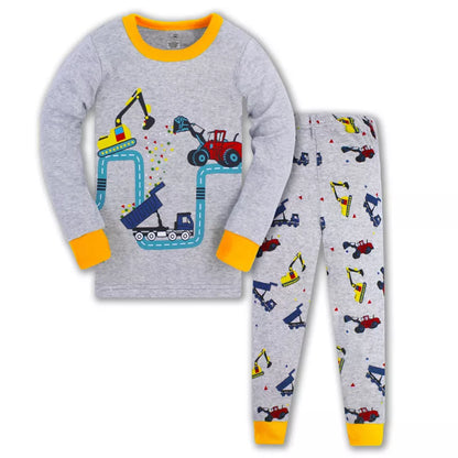 Kids Boys Cartoon Excavator Print Pyjamas Sets childrensterritory