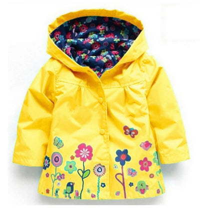 Long Sleeve Flower Print Waterproof Kids Hoodie Windcoat