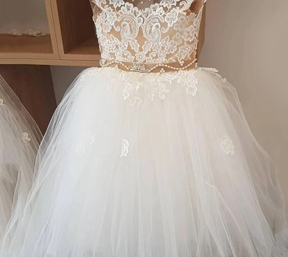 Kids Girls Nude Crystal Pearls Belt First Communion Dresses childrensterritory