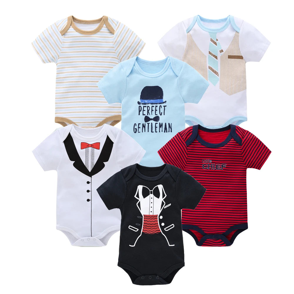 6 pcs/lot Baby Girls Cartoon Print Bodysuits for Summer childrensterritory
