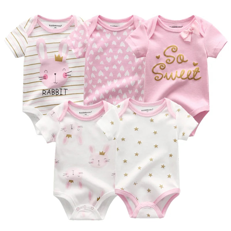 Cartoon Print Baby Girls Short Sleeve Cotton Romper Set