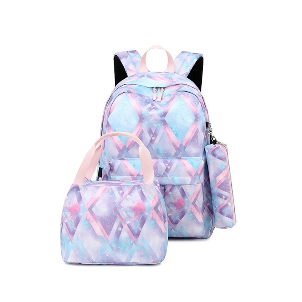Printed Canvas 3-in-1 School Backpack with USB For Girls
