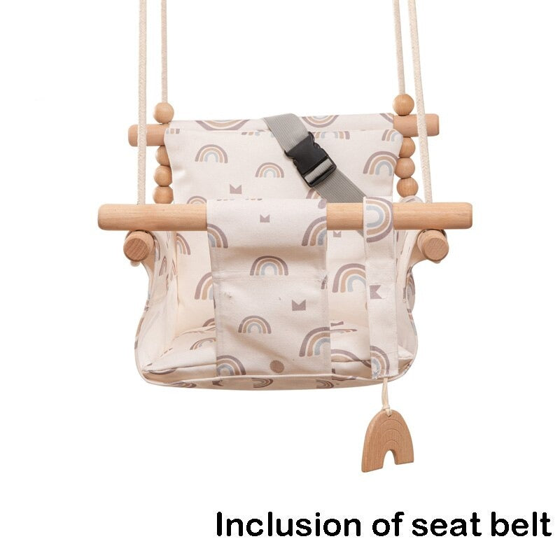 Cartoon Canvas Baby Wood Hanging Chair Outdoor Toy childrensterritory