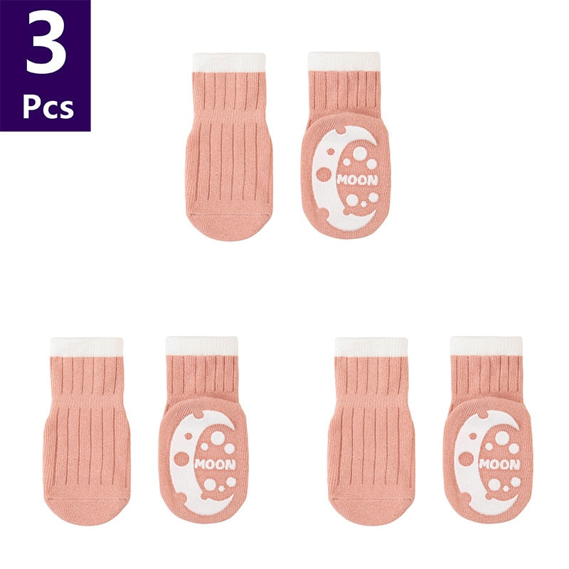 Cute Pattern: 3 Pairs/lot Anti-Slip Baby Cotton Socks-Children&amp;