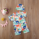 High Neck Animal Printed Kid Boy Swimwear with Hat childrensterritory