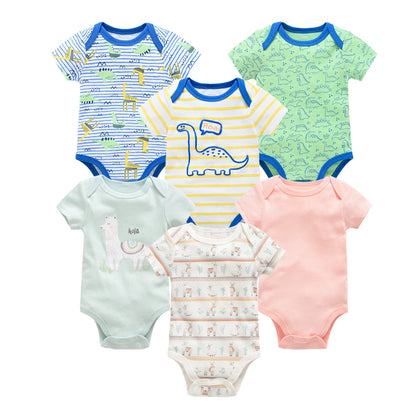 6 pcs/lot Baby Girls Cartoon Print Bodysuits for Summer childrensterritory