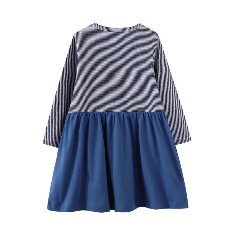 Rainbow Print Kids Girls Party Dresses for Autumn