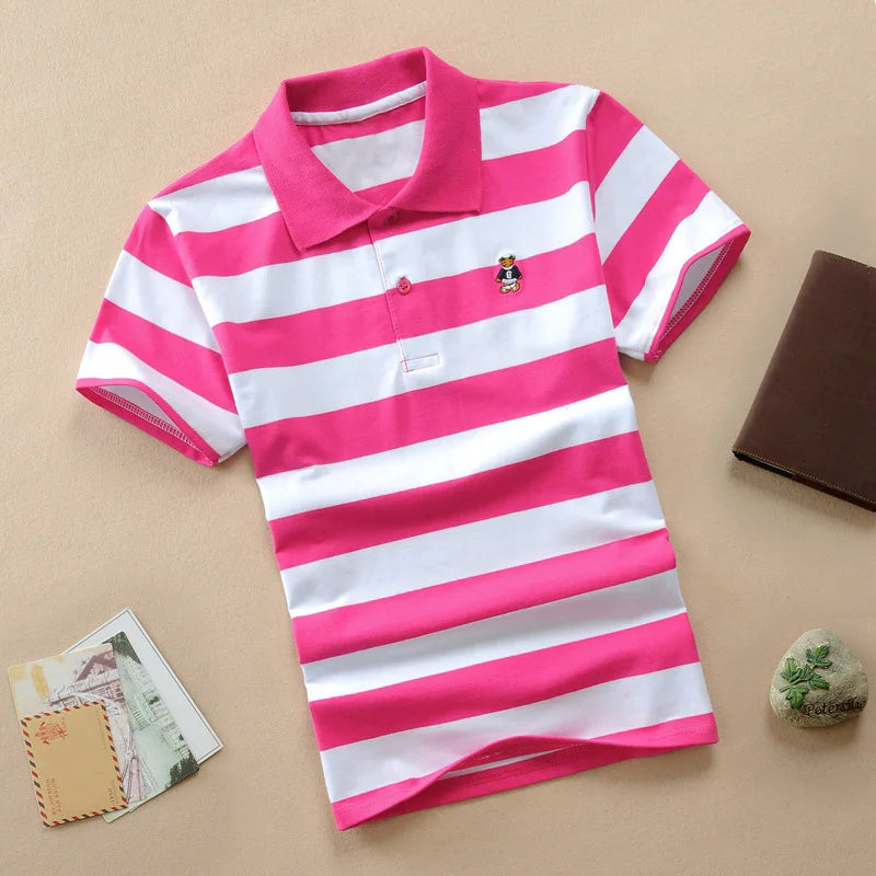 Color Striped Design Short Sleeve Kids Summer Shirts childrensterritory