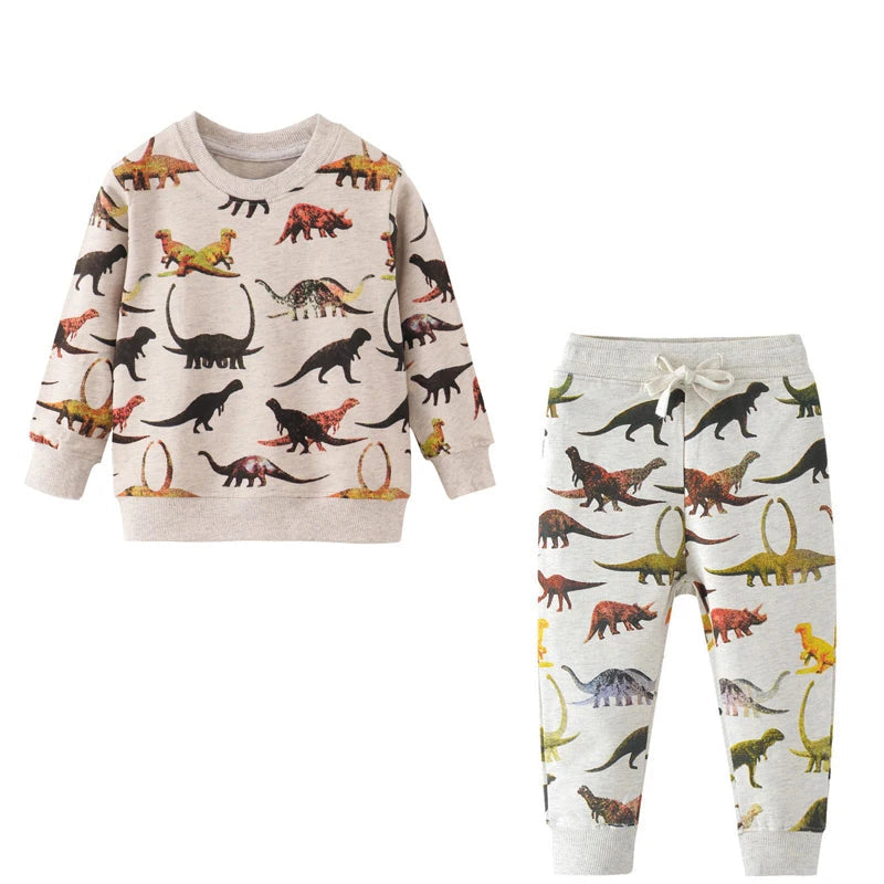 Kids Boys Cartoon Dinosaur Design Long Sleeve Tracksuit Sets childrensterritory