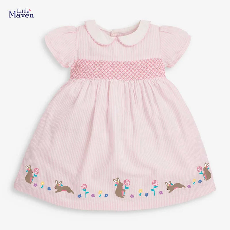 Pink Cute Cartoon Print Summer Dresses For Girls childrensterritory