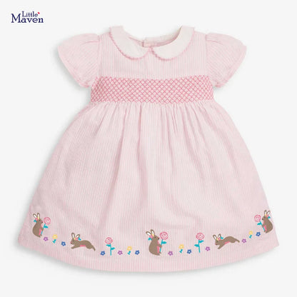 Pink Cute Cartoon Print Summer Dresses For Girls childrensterritory