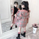 Girls Parka Hairy Woolen Warm Long Coat With Grid Pattern childrensterritory