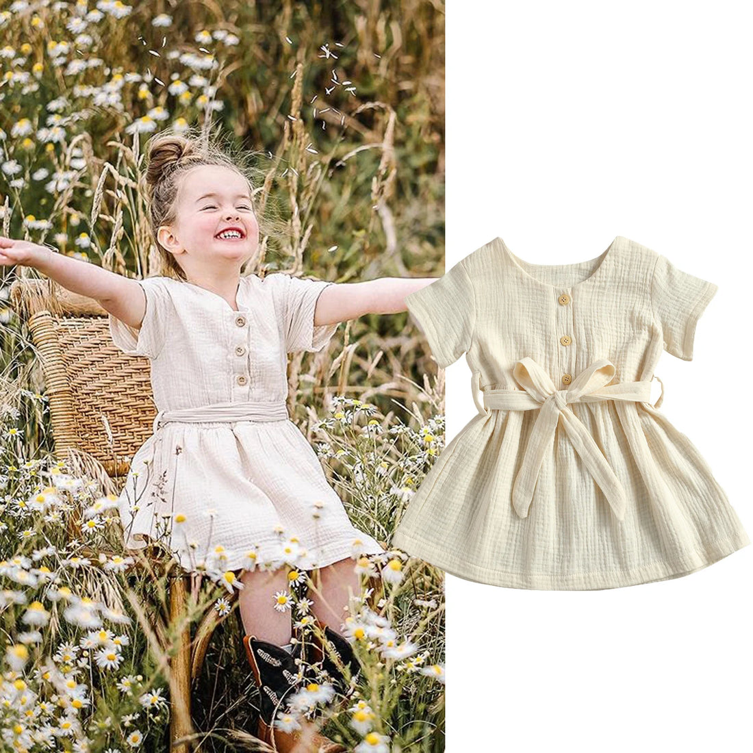 Casual High Waist A-line Dress for Toddler Girl