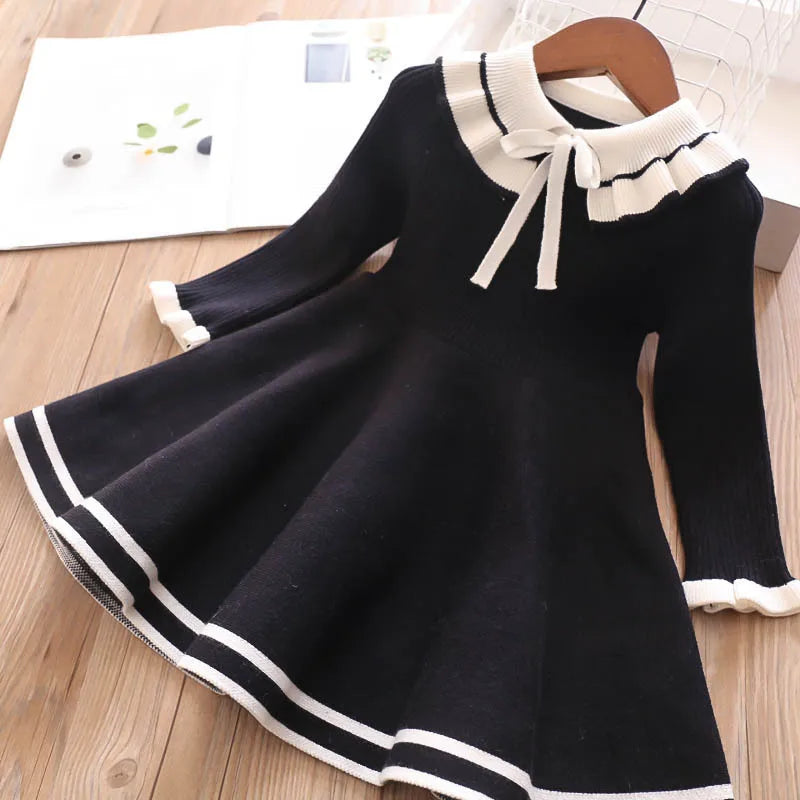 Kids Girls Pleated Knitted Warm Sweater Dresses childrensterritory