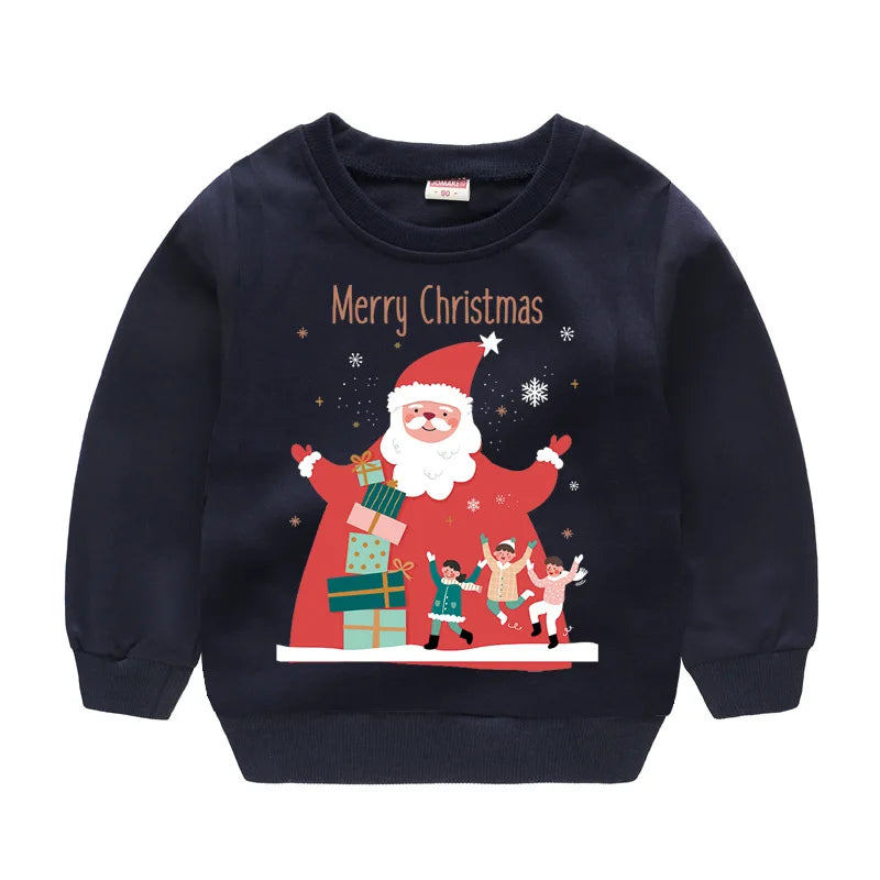 Christmas Letters and Santa Cartoon Prints Kids Sweatshirts childrensterritory