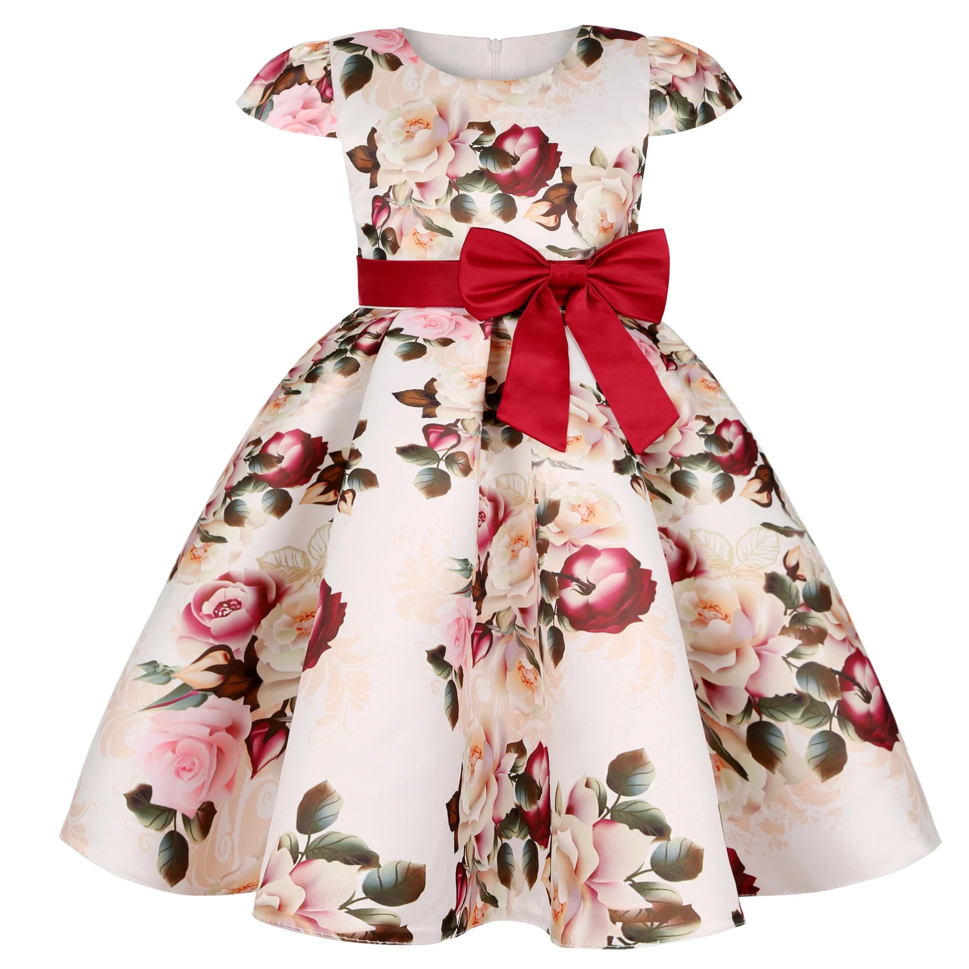 Flower Print Kids Girls Elegant Birthday Party Dresses childrensterritory
