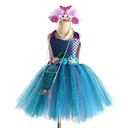 Kids Girls Mermaid Style Fancy Tutu Party Dress with Headband childrensterritory