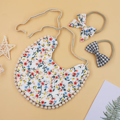 4Sets/Lot Floral Infant Burp Clothes with Bow Tie Headband childrensterritory