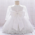 Girls' Long-Sleeved Flower Lace Bow Design Party Dresses childrensterritory