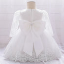 Girls' Long-Sleeved Flower Lace Bow Design Party Dresses childrensterritory