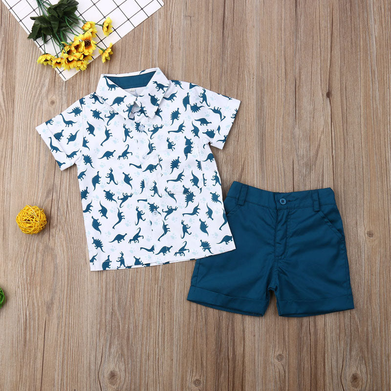 Dinosaur Print 2pcs Kid Boy Casual Summer Clothes Set childrensterritory