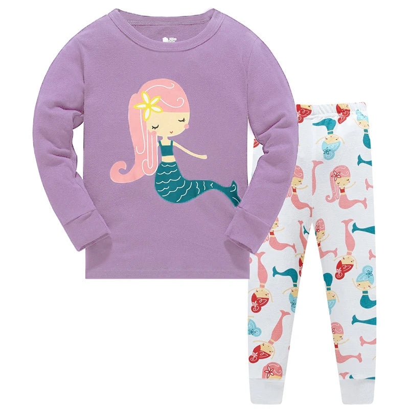 Kids Girls Cartoon Unicorn/Mermaid Print Sleepwear Set childrensterritory