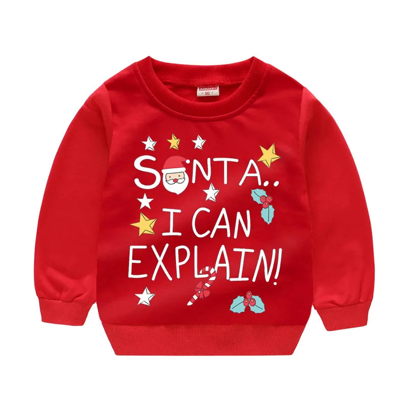 Christmas Letters and Santa Cartoon Prints Kids Sweatshirts childrensterritory