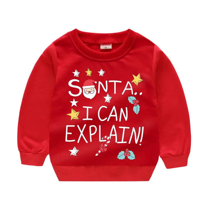 Christmas Letters and Santa Cartoon Prints Kids Sweatshirts childrensterritory