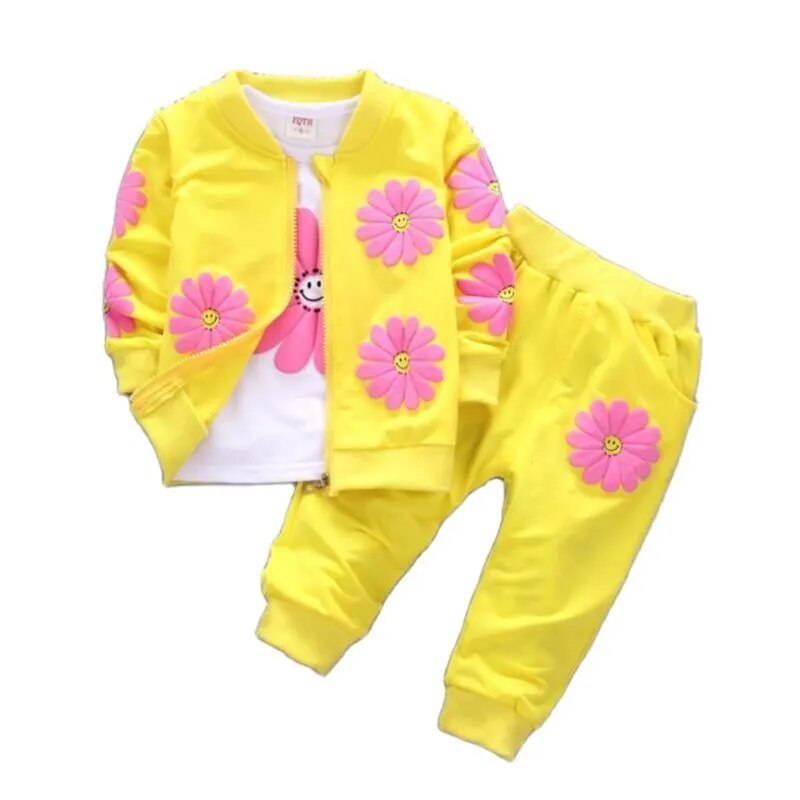 Toddler Girls Floral Design Three-piece Warm Cotton Clothing Set childrensterritory