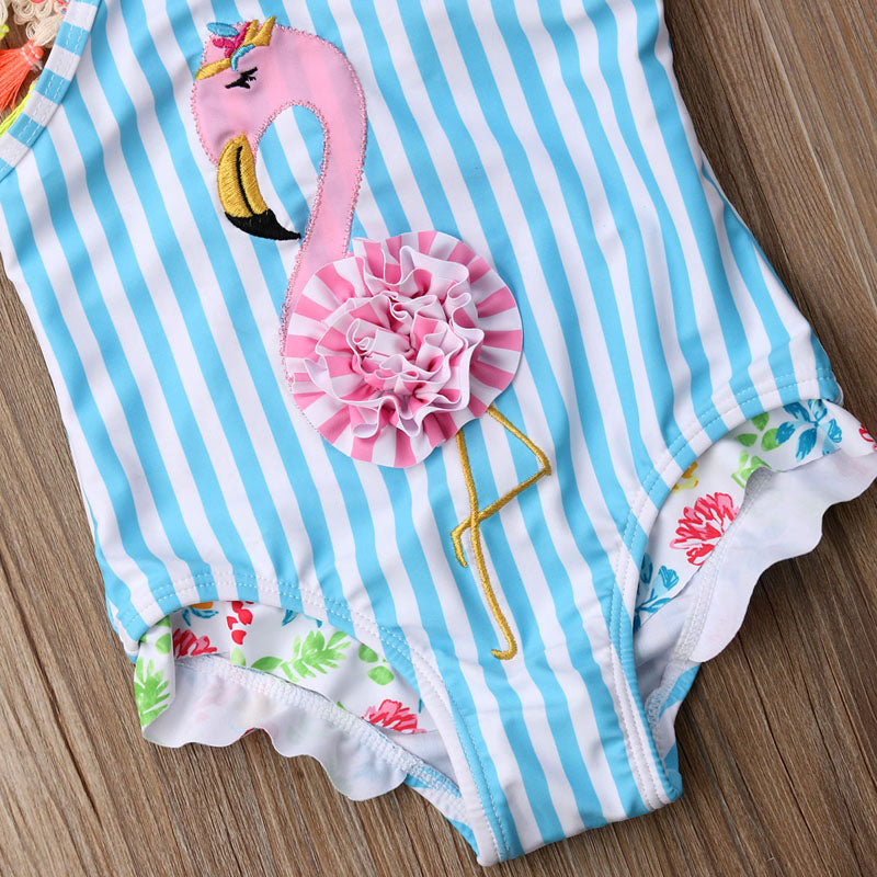 Cartoon Flamingo Design Kids Girls Bikini Beachwear childrensterritory