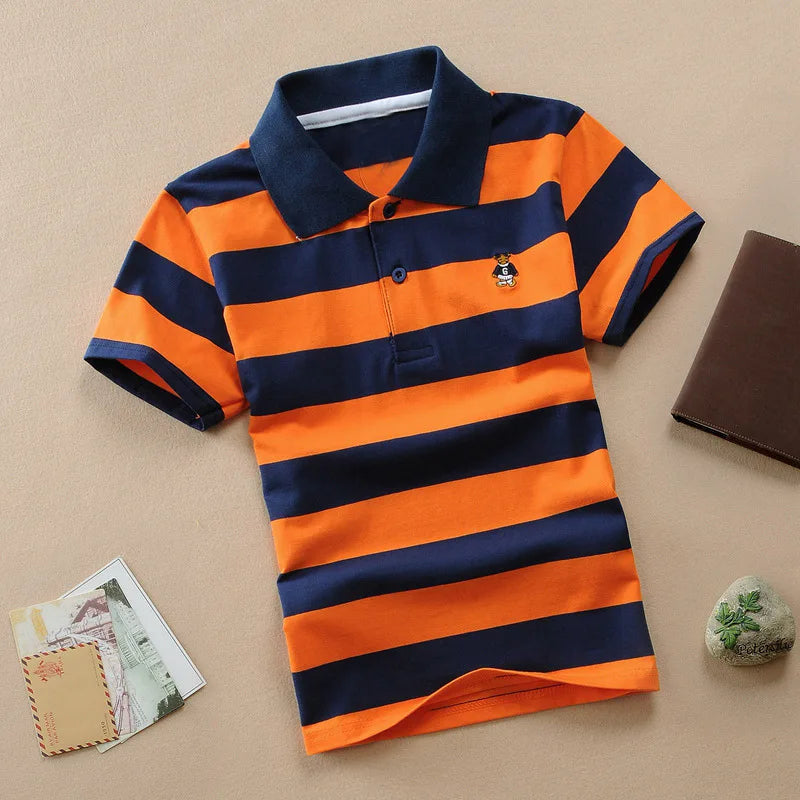 Color Striped Design Short Sleeve Kids Summer Shirts childrensterritory