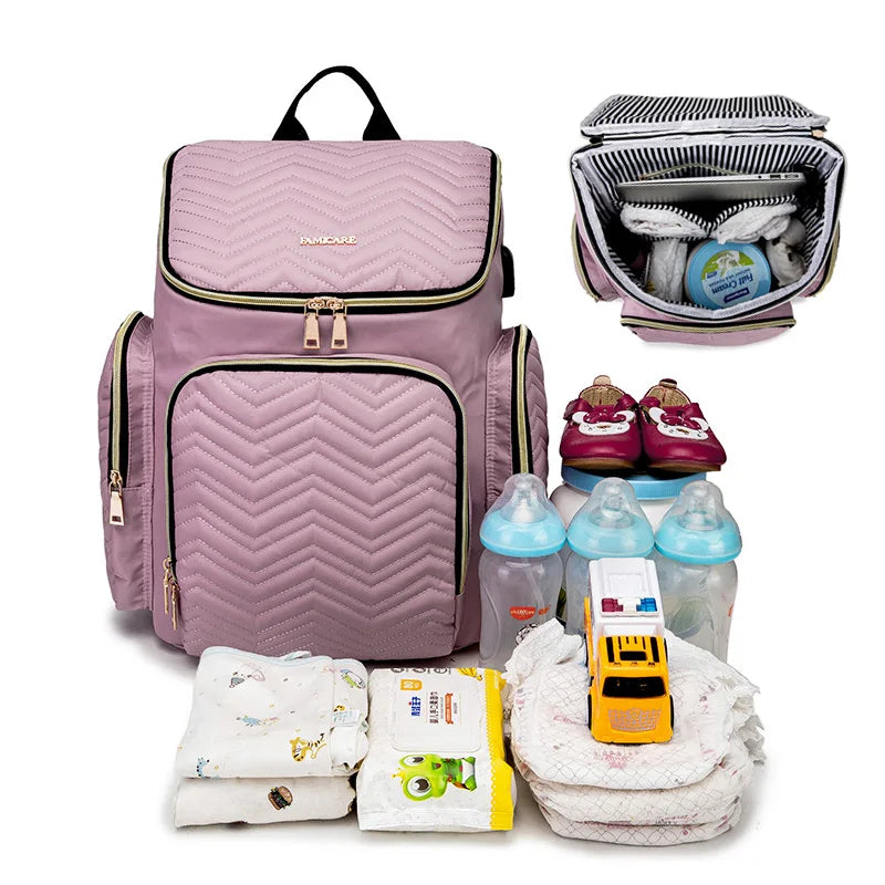 Waterproof Multifunctional Baby Diaper Bag with USB Charging