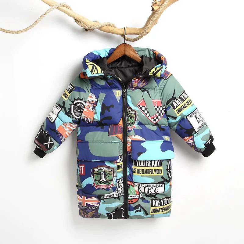 Kids Solid Color Pattern Hooded Down Cotton Jackets/Parkas childrensterritory