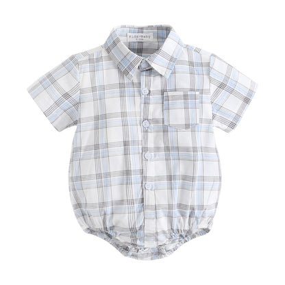 Plaid Cotton Baby Boys Short Sleeve Summer Bodysuit childrensterritory