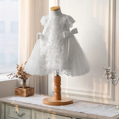 Kids Girl Lace Embroidery and Bow Design Formal Dress childrensterritory