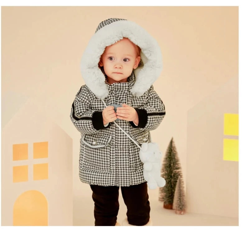 Kids Girls Plaid Down Down Padded Jacket with a Bag childrensterritory