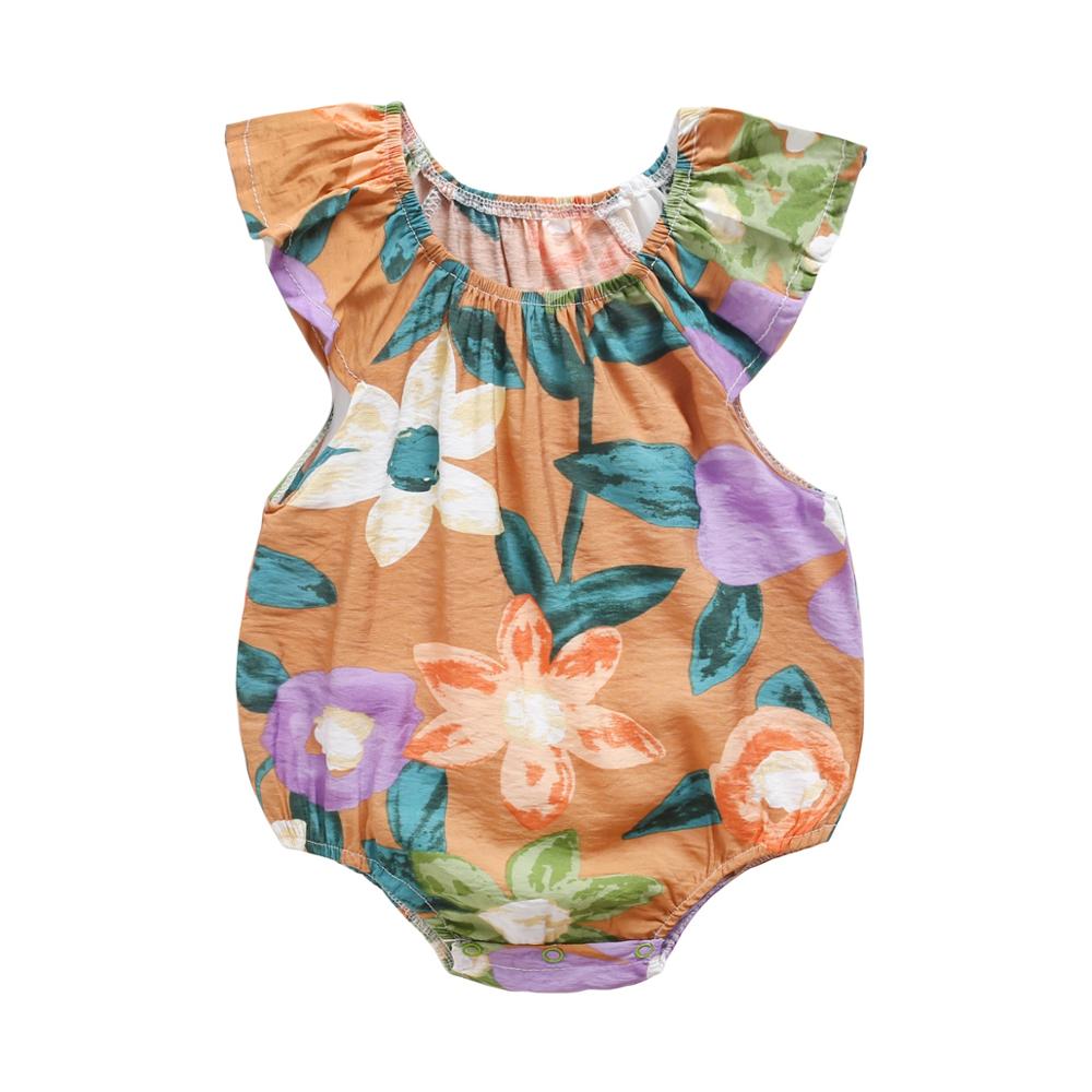 Floral Print Sleeveless Summer Bodysuits for Baby Girls childrensterritory