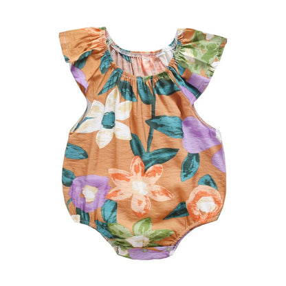 Floral Print Sleeveless Summer Bodysuits for Baby Girls childrensterritory