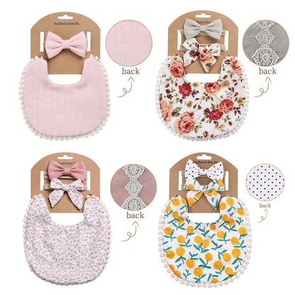 4Sets/Lot Floral Infant Burp Clothes with Bow Tie Headband childrensterritory