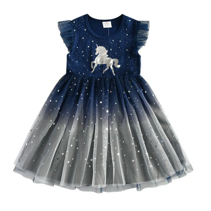 Kids Girls Unicorn Embroidery Birthday Tutu Dresses childrensterritory