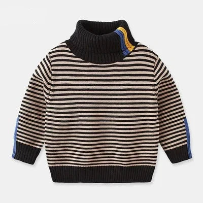 Kids Boys Warm High Neck Knitted Striped Sweater childrensterritory